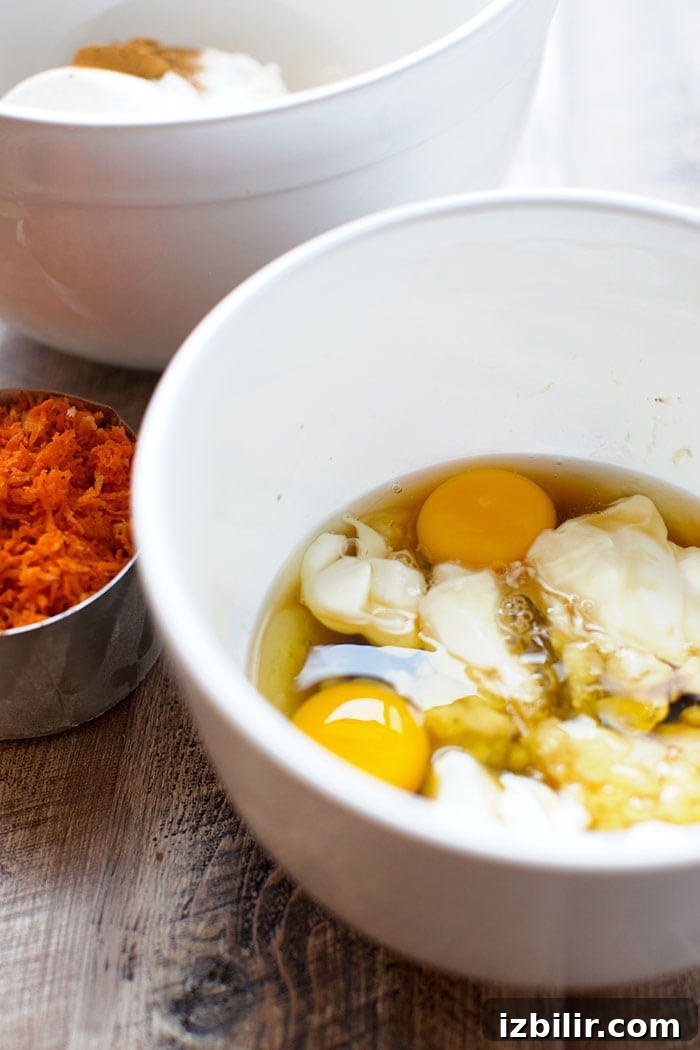 carrot cake wet ingredients in bowl