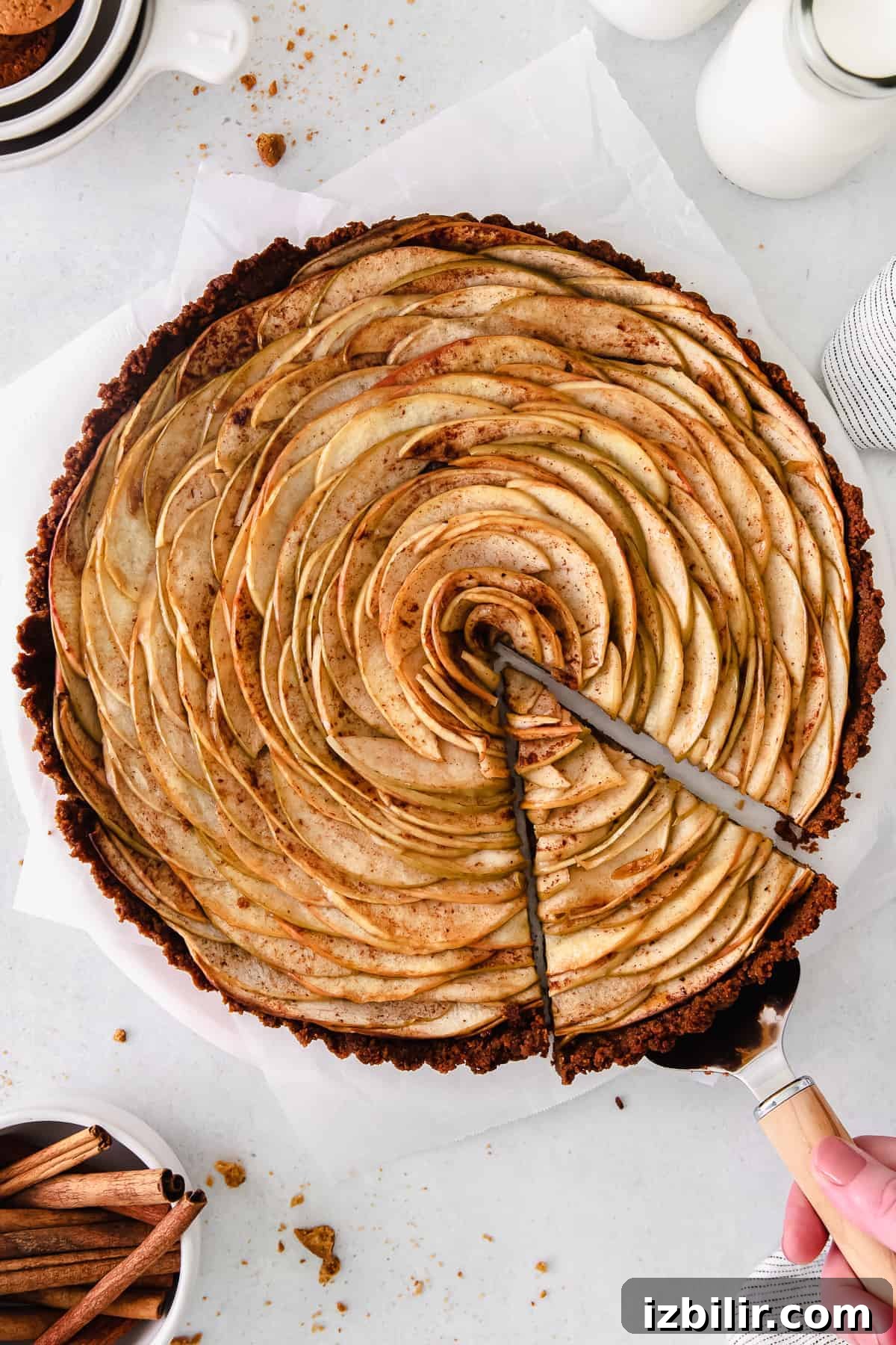 Classic French Apple Tart with Caramelized Apples 2 Apple tart in a tart pan.