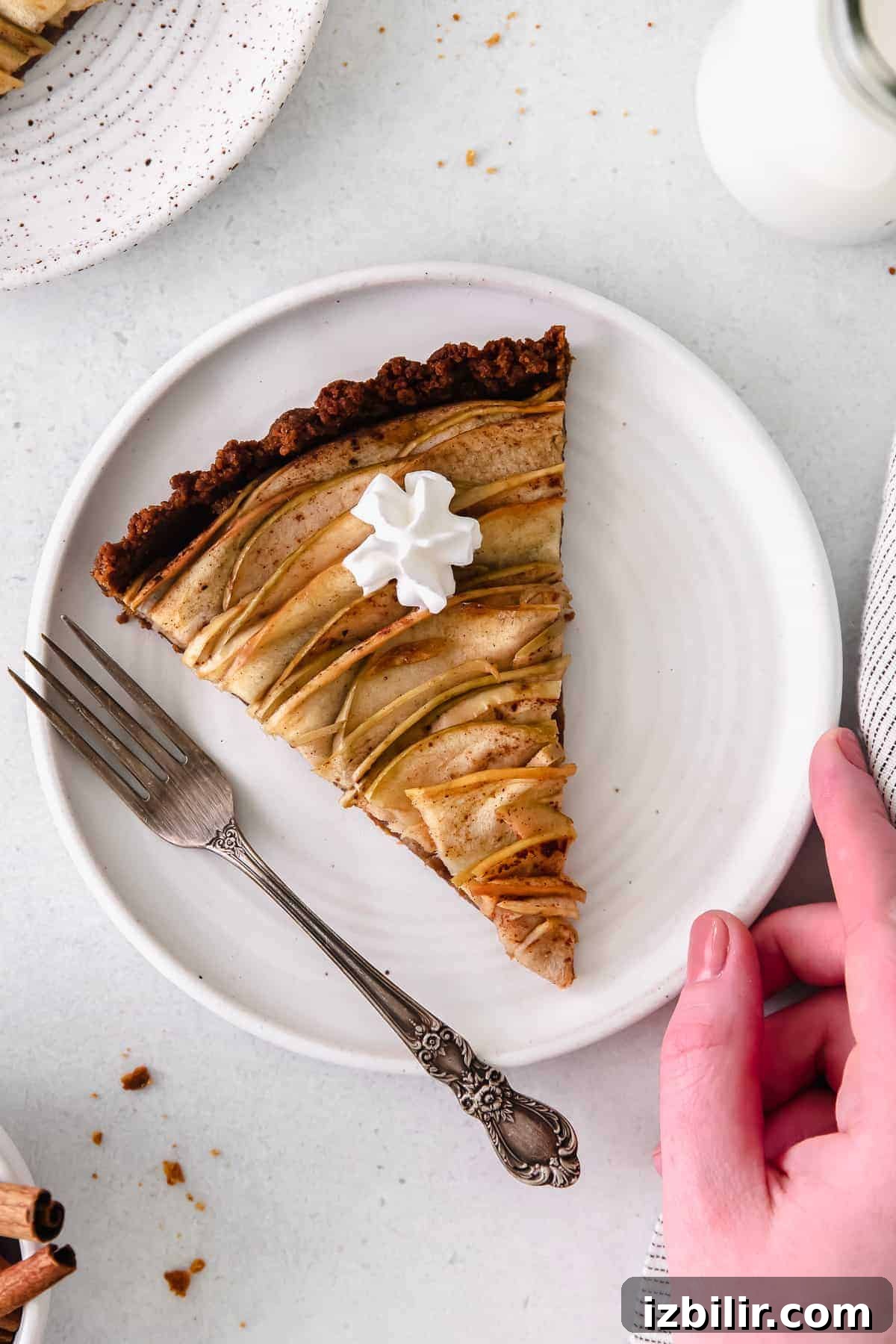 Classic French Apple Tart with Caramelized Apples 8 Apple tart on a plate.