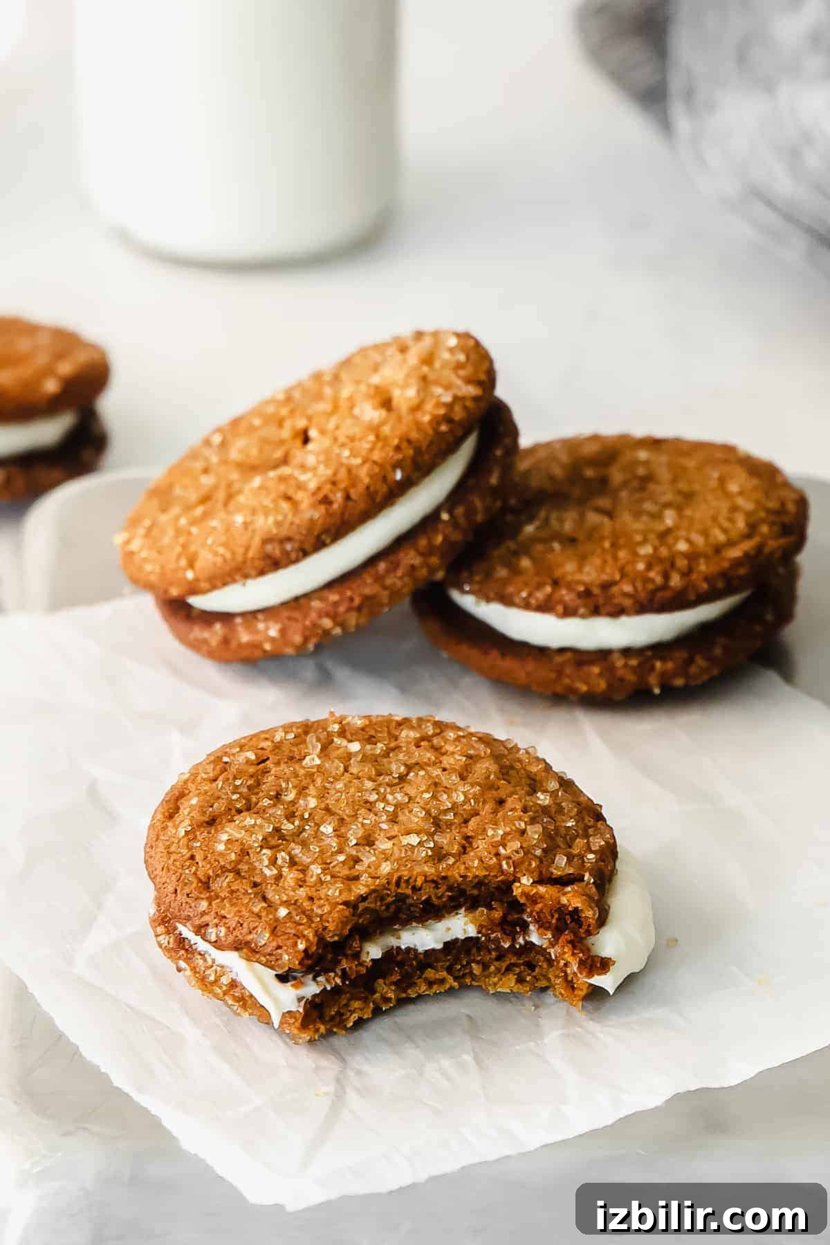 Ginger Molasses Whoopie Pies Recipe with Cream Cheese Filling 2 Ginger whoopie pies stacked.