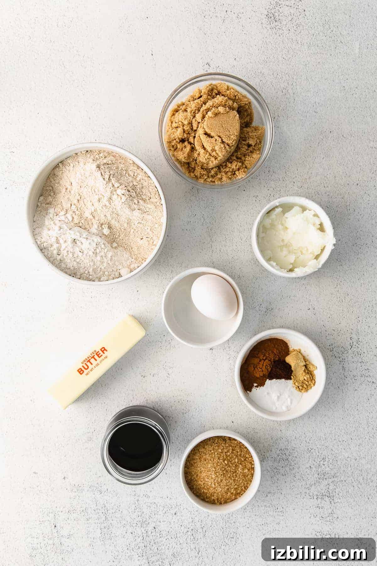 Ginger Molasses Whoopie Pies Recipe with Cream Cheese Filling 3 Ingredients for whoopie pies laid out on a counter.