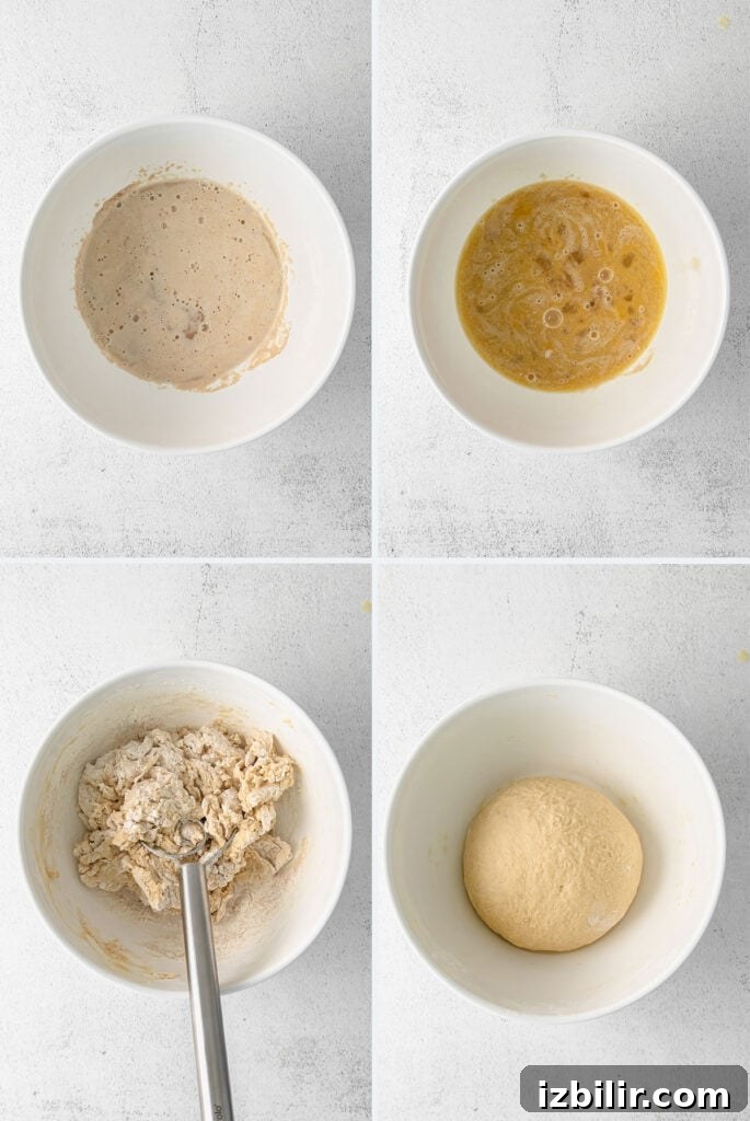 maple cinnamon rolls dough in bowls as its mixed together