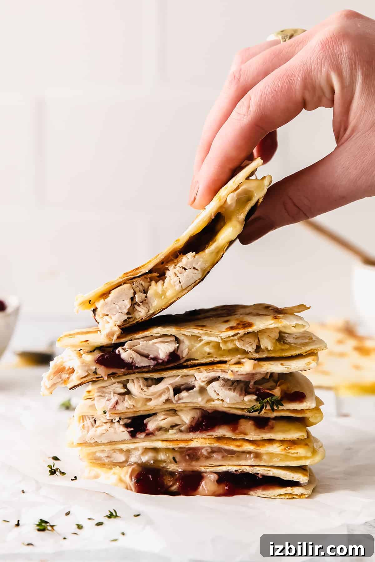 Leftover Thanksgiving Turkey Quesadilla with Cranberry Salsa 6 Leftover Thanksgiving turkey quesadilla stacked slices