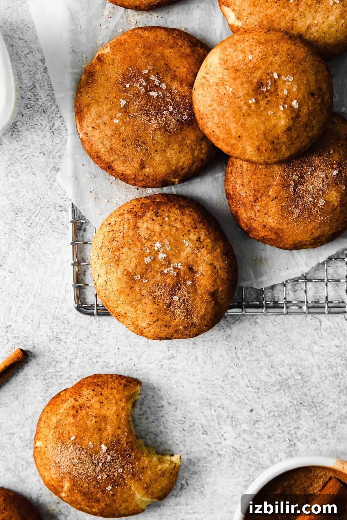 Homemade Snickerdoodle Cookies: Cinnamon Sugar Recipe 2 Baked snickerdoodles cooling on a wire rack