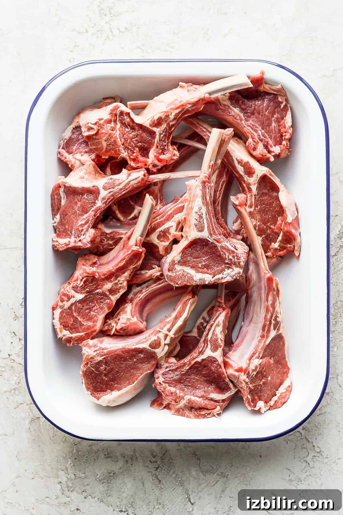 Raw lamb chops ready to season raw lamb chops in a dish