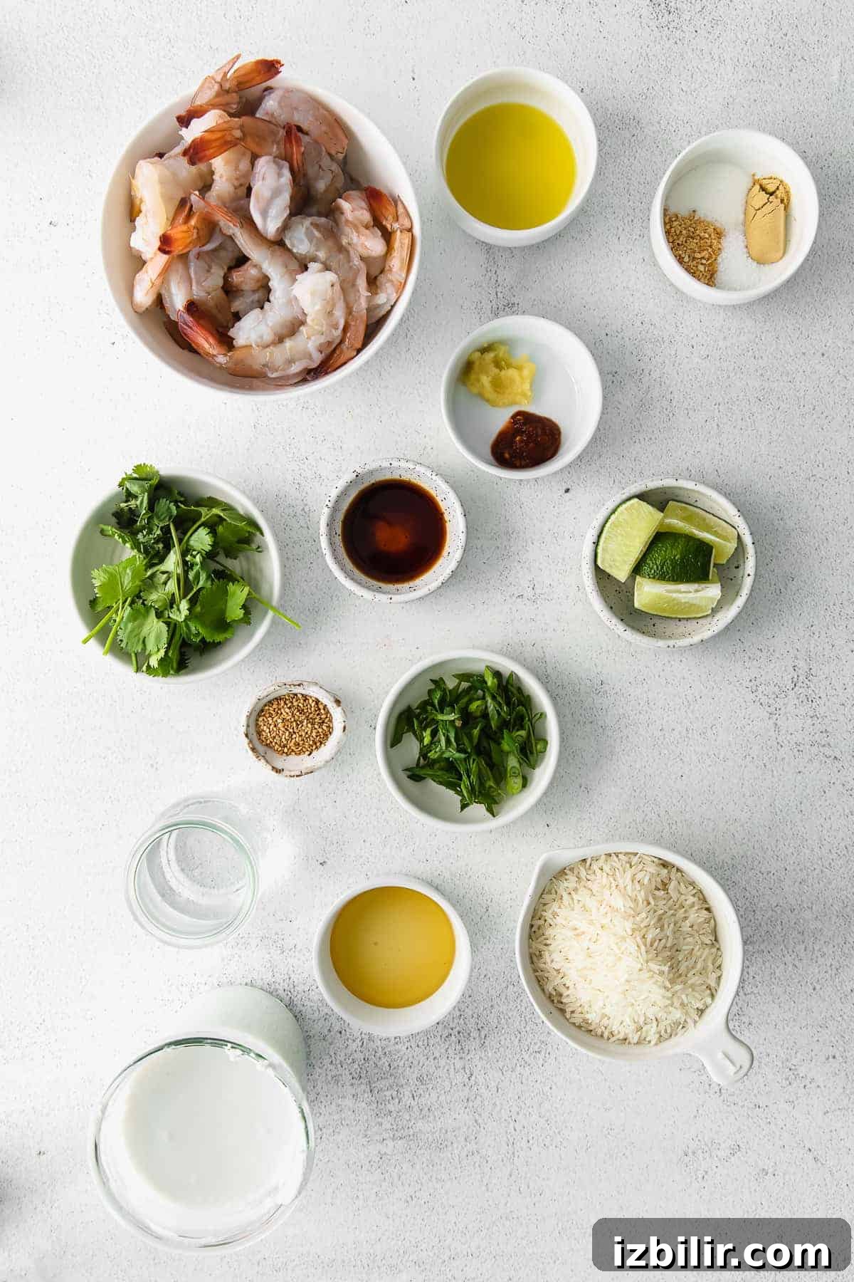 Garlic Butter Sauteed Shrimp with Lemon 3 Shrimp, oil, dried spices, fresh herbs, and other ingredients for the sauteed shrimp recipe.