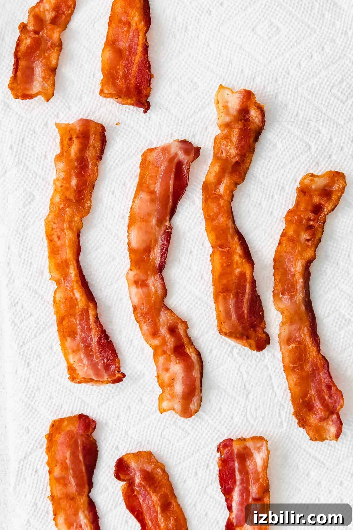 Draining bacon on a paper towel bacon on paper towel