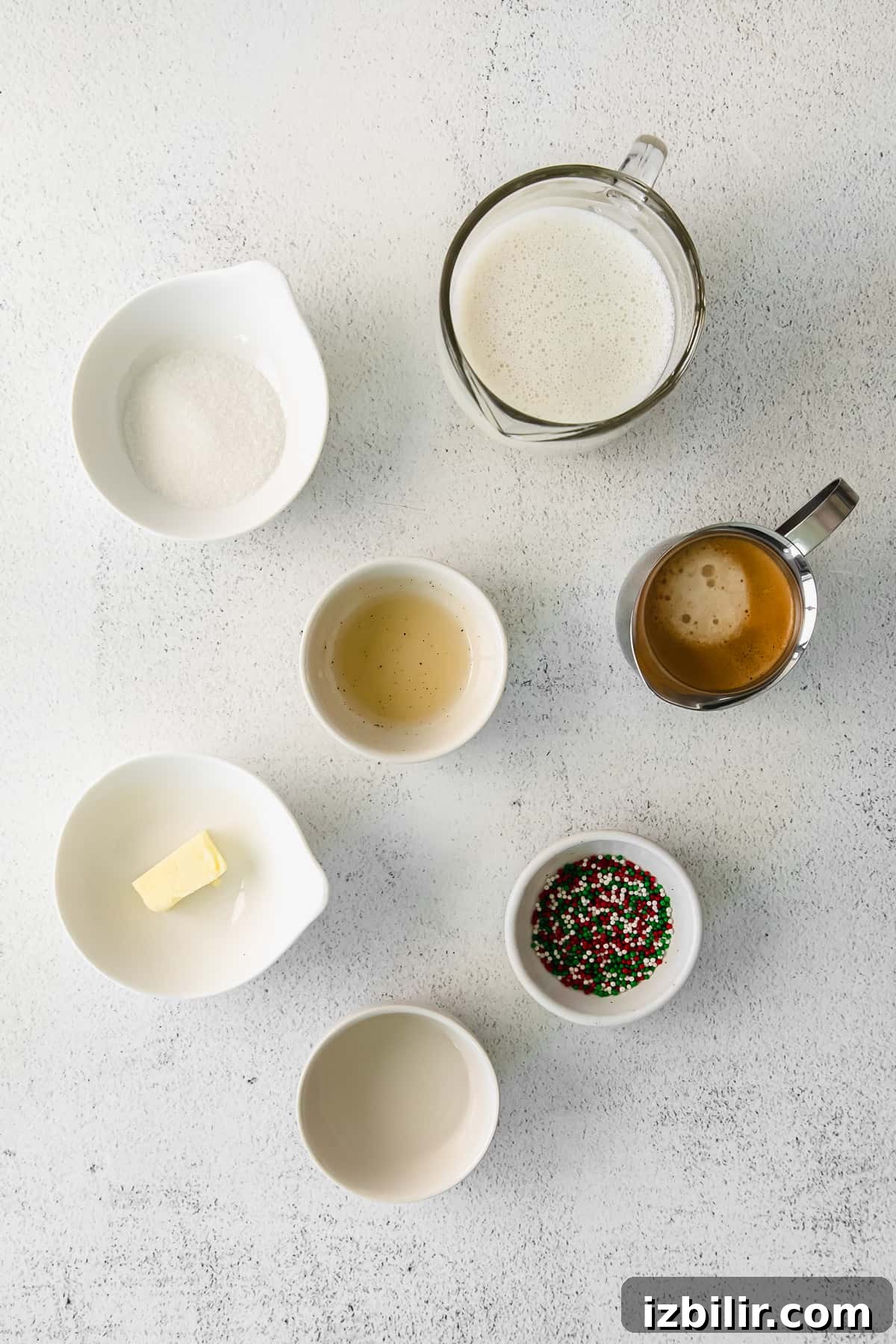 Ingredients for the Sugar Cookie Almond Milk Latte ingredients on counter