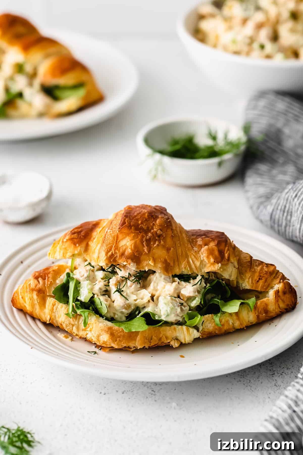chickpea salad on croissant
