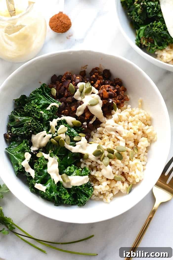 Savory Breakfast Bowls with Eggs, Avocado and Greens 5 Make your breakfast a savory one and prep these delicious black bean breakfast bowls for the week! They're made with black beans, sautéed kale, brown rice, an egg, and all the fixins!