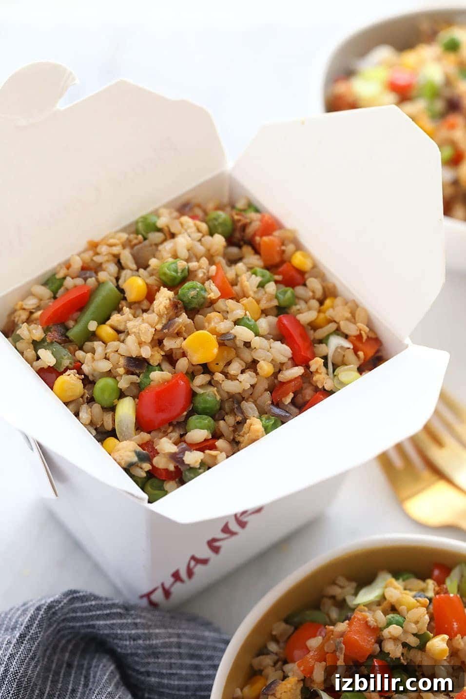 Fried rice in a take out container