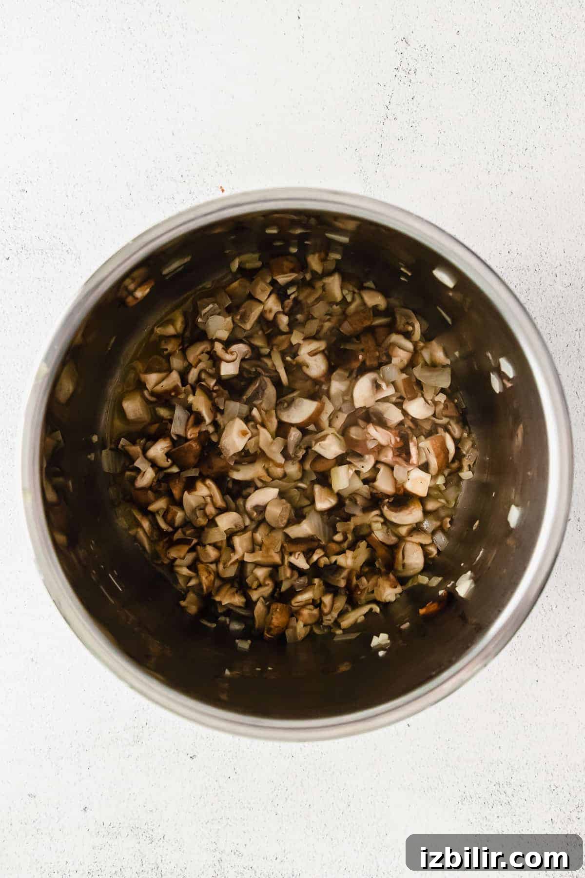 Chopped mushrooms in an Instant Pot