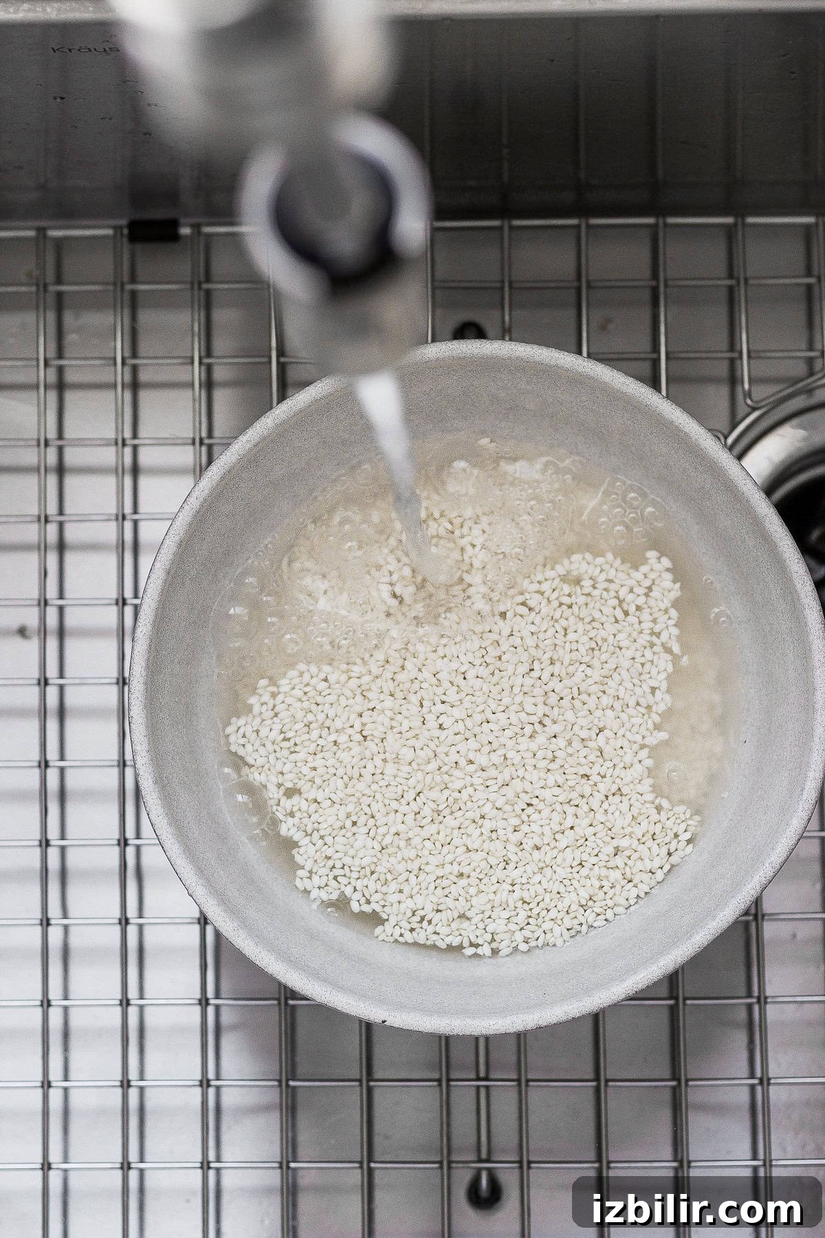 bowl of sticky rice filled with water bowl of sticky rice filled with water