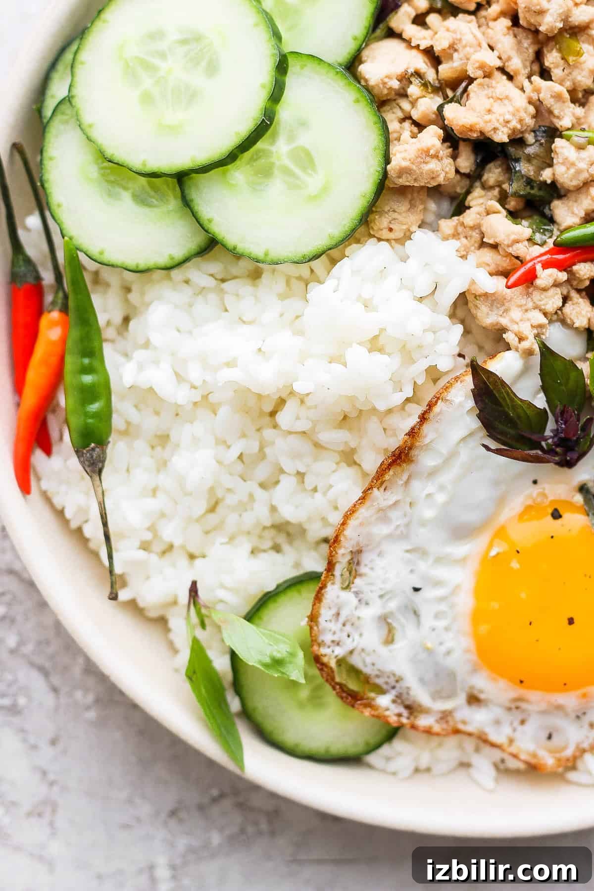 sticky rice paired with pad krapow in a bowl sticky rice paired with pad krapow in a bowl