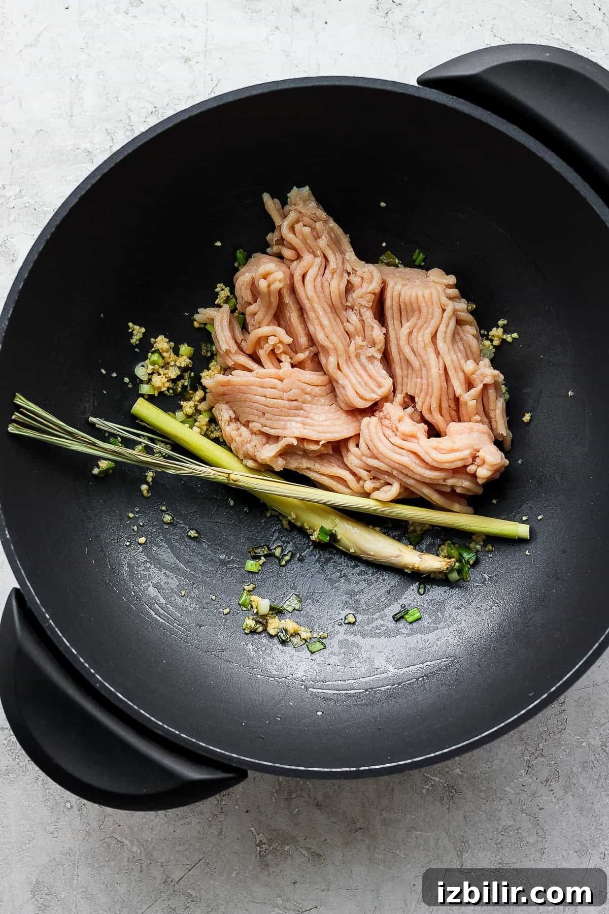 ground chicken in wok