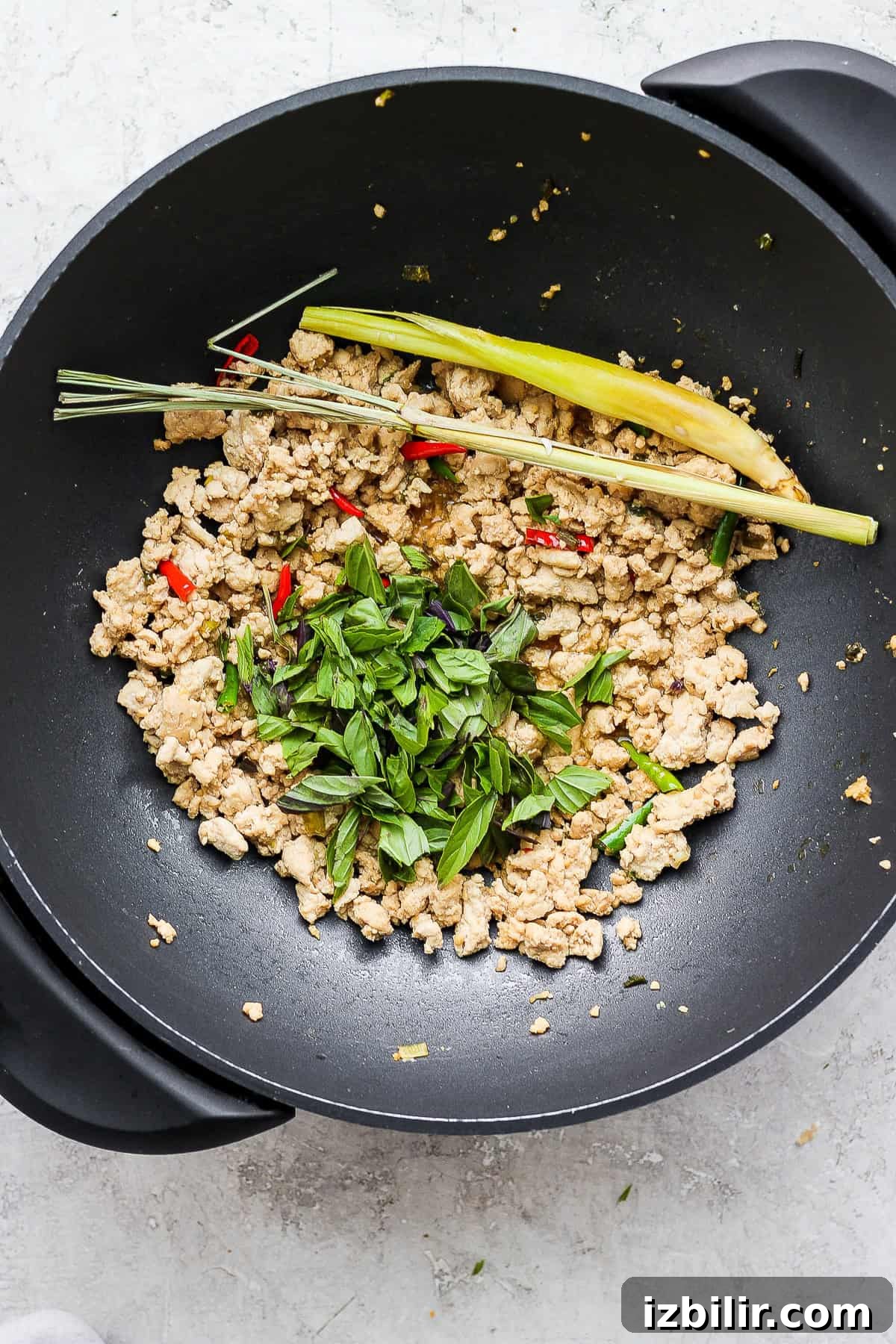 cooking stir fry in wok