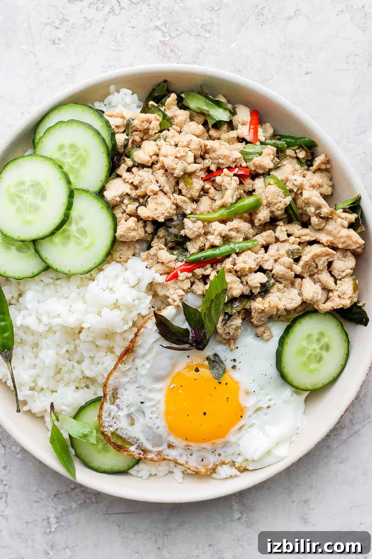 stir fry in bowl with egg