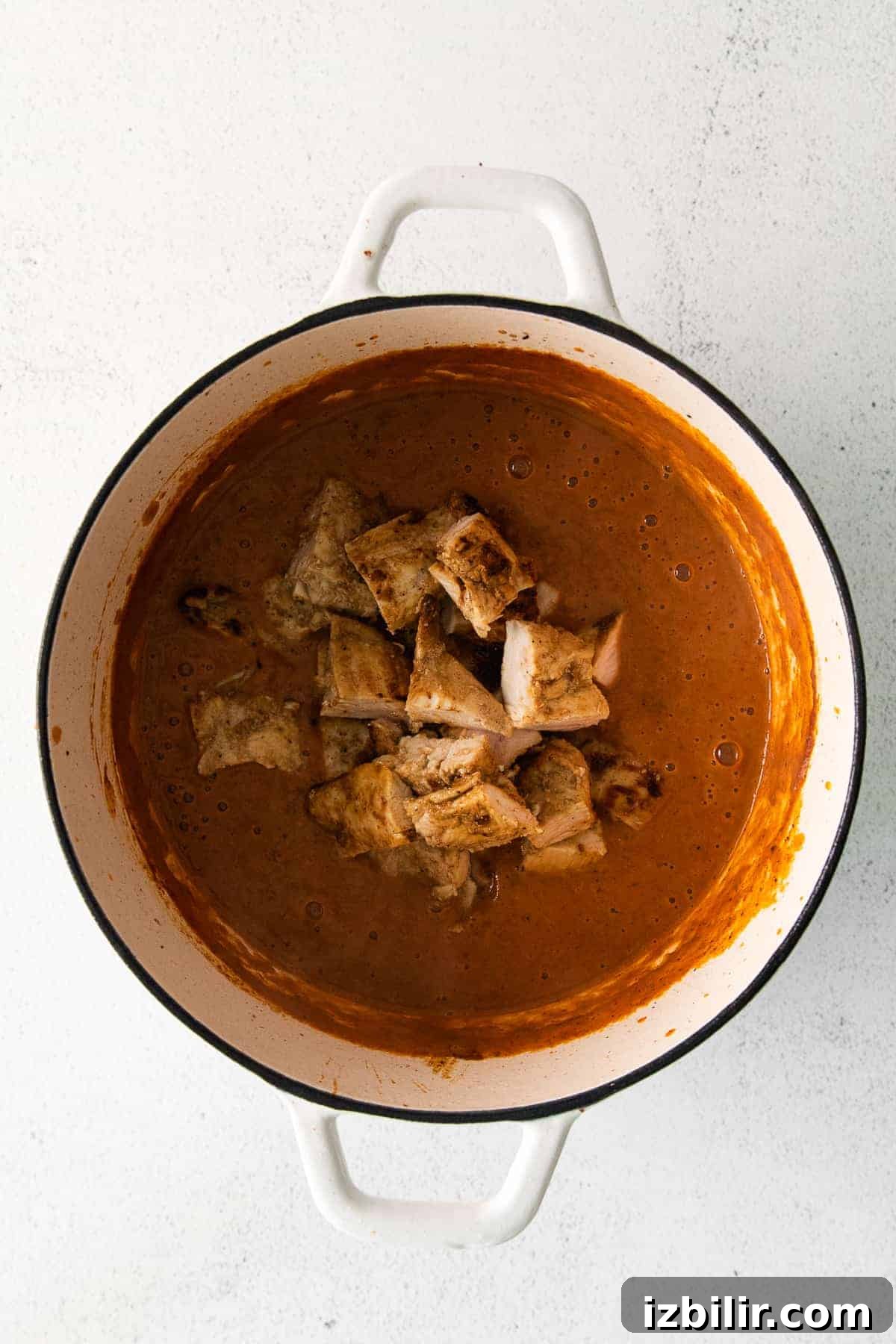 Chicken in the curry sauce.