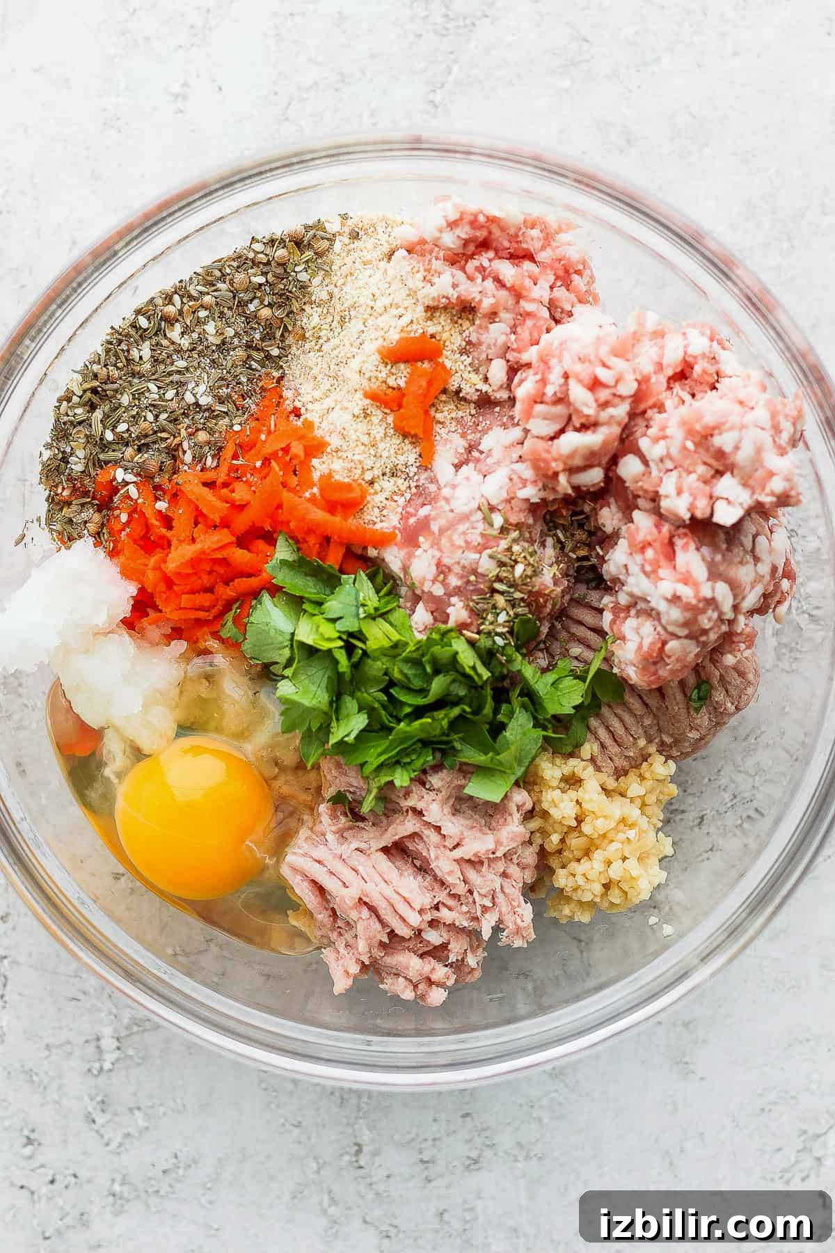 Ingredients for One-Pot Za'atar Meatballs and Quinoa in a bowl.