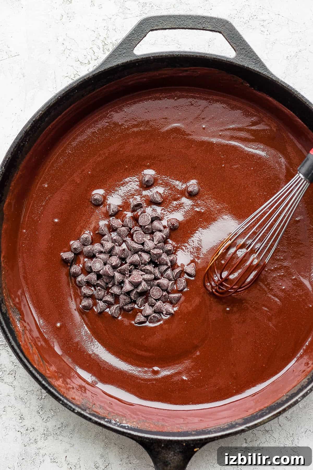 Skillet cake batter in a cast iron skillet flourless chocolate skillet cake batter in a cast iron skillet