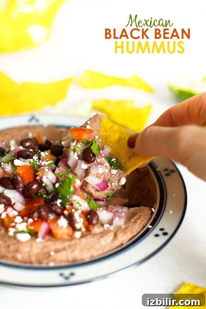 mexican black bean hummus in a bowl