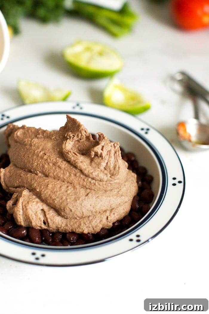mexican black bean hummus scooped into a bowl