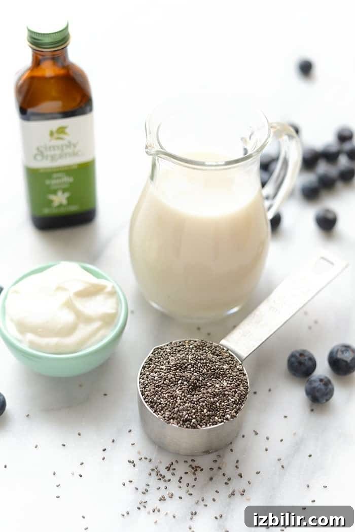Chia seed pudding ingredients Ingredients for chia seed pudding