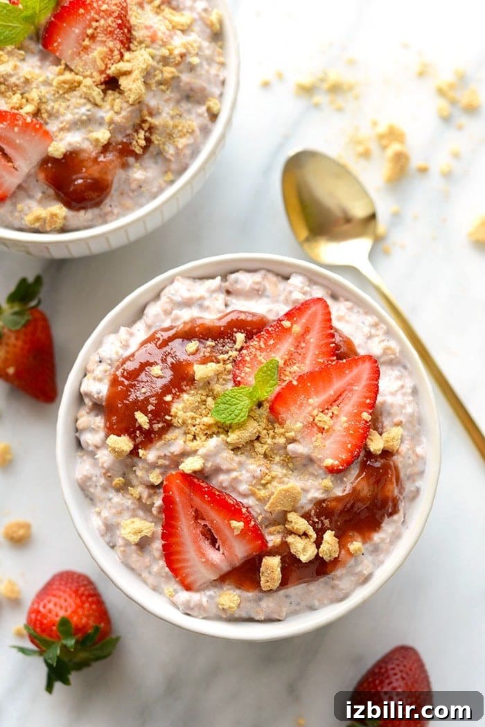oatmeal in a bowl with strawberries.