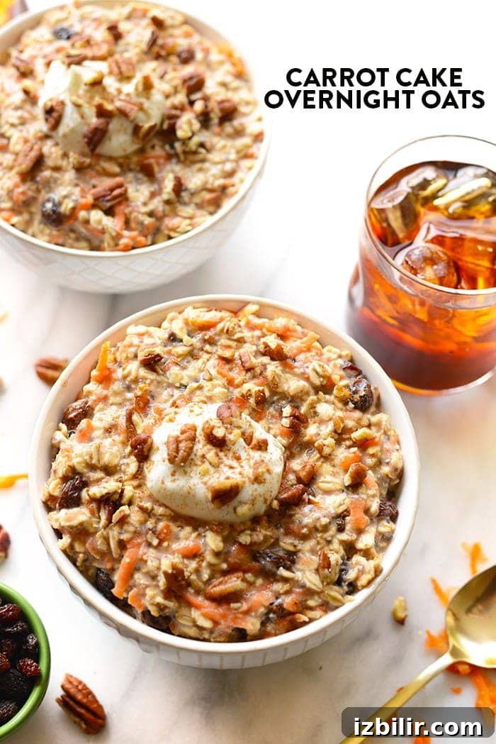 A full serving of veggies at breakfast? SURE WHY NOT! These carrot cake overnight oats will give you just that plus all of the delicious flavors of carrot cake!