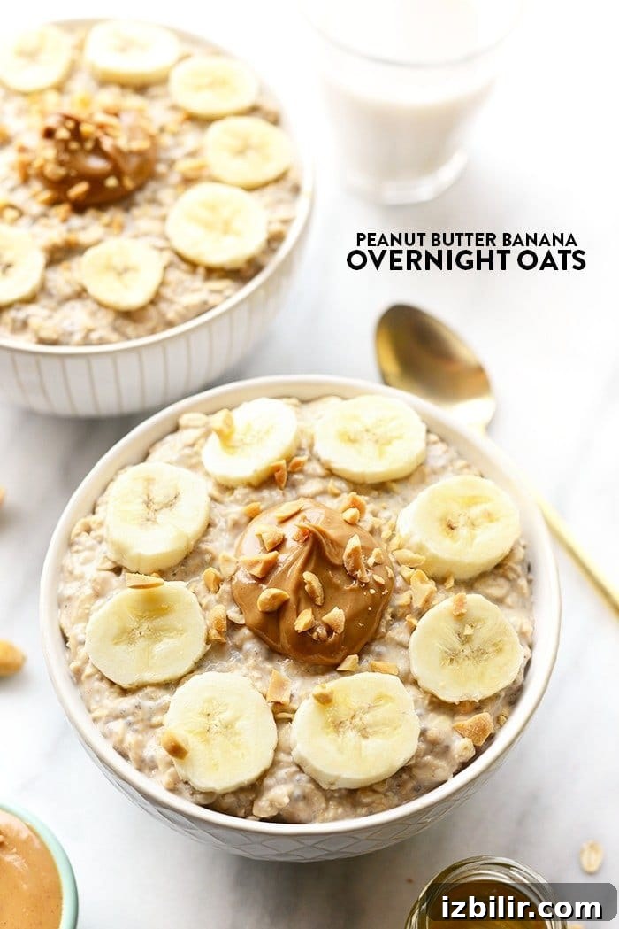 Creamy Peanut Butter Banana Overnight Oats 2 These peanut butter banana overnight oats combine all of your favorite flavors to make the most delicious, high-protein breakfast made in under 5 minutes!