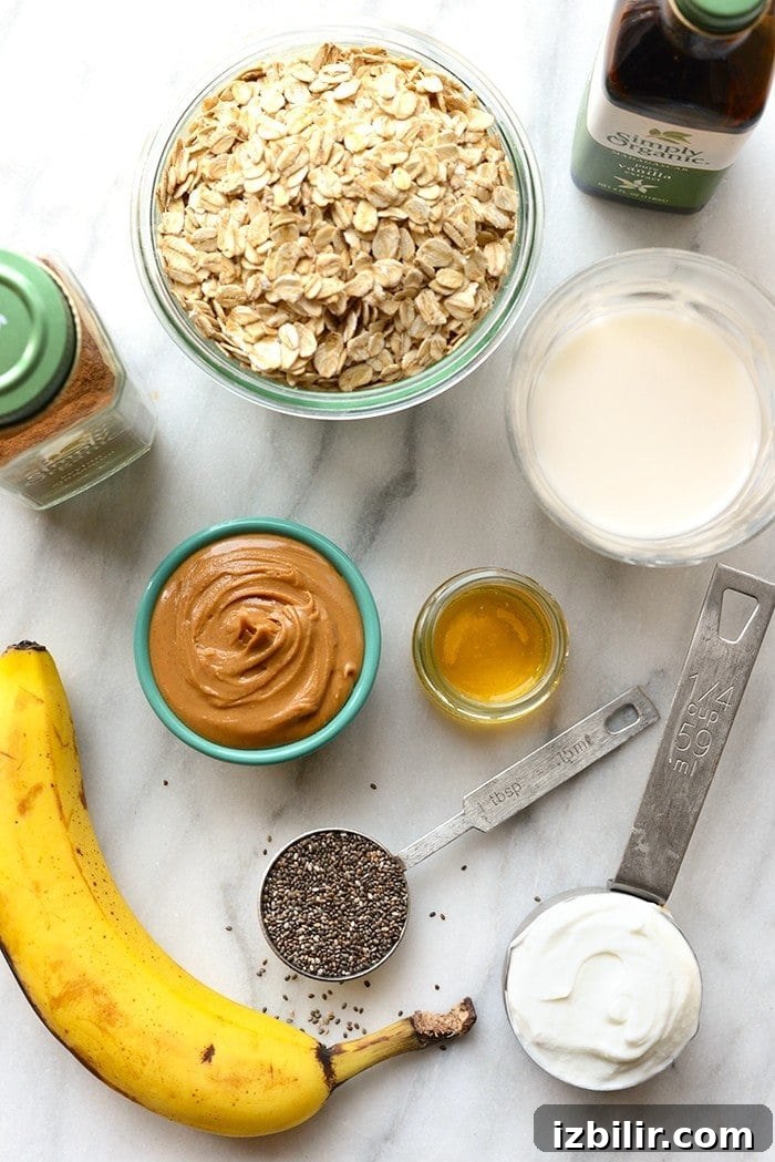 Creamy Peanut Butter Banana Overnight Oats 3 These peanut butter banana overnight oats combine all of your favorite flavors to make the most delicious, high-protein breakfast made in under 5 minutes!
