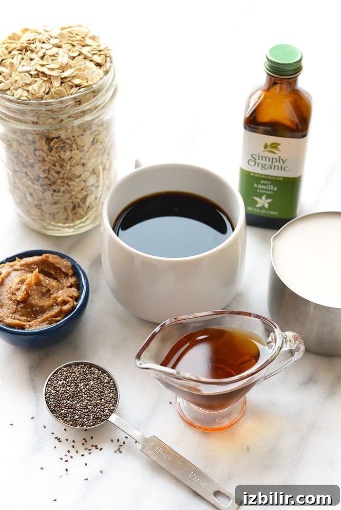 Espresso Overnight Oats with Salted Date Caramel - Soak your oats in brewed coffee overnight and top them with salted date caramel for a yummy treat in the morning.