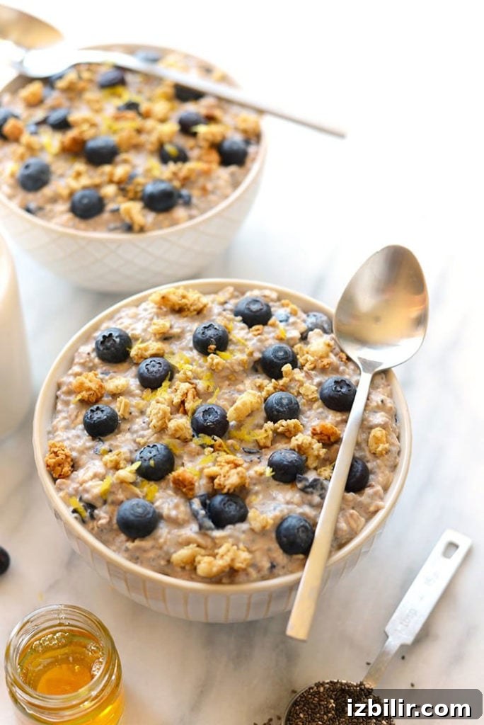 blueberry overnight oats in bowl