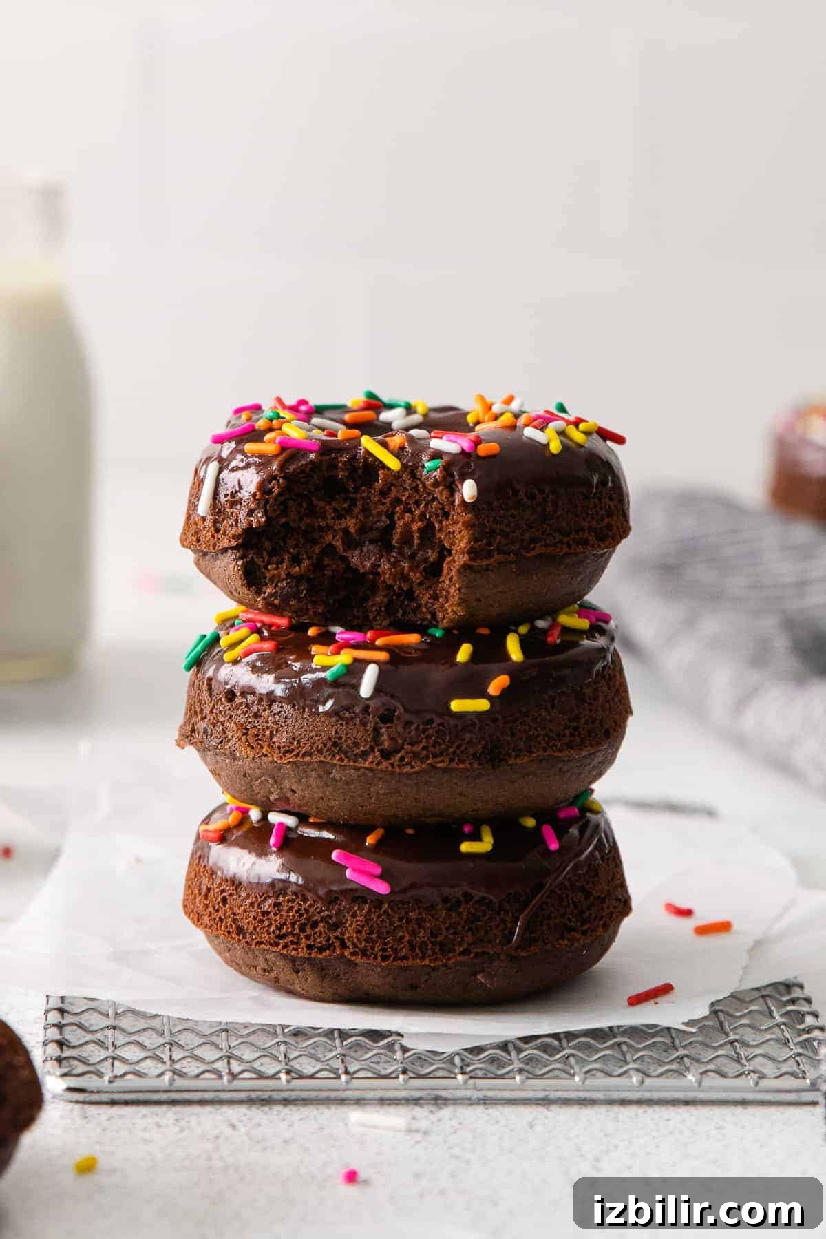 Stack of chocolate baked donuts stack of donuts