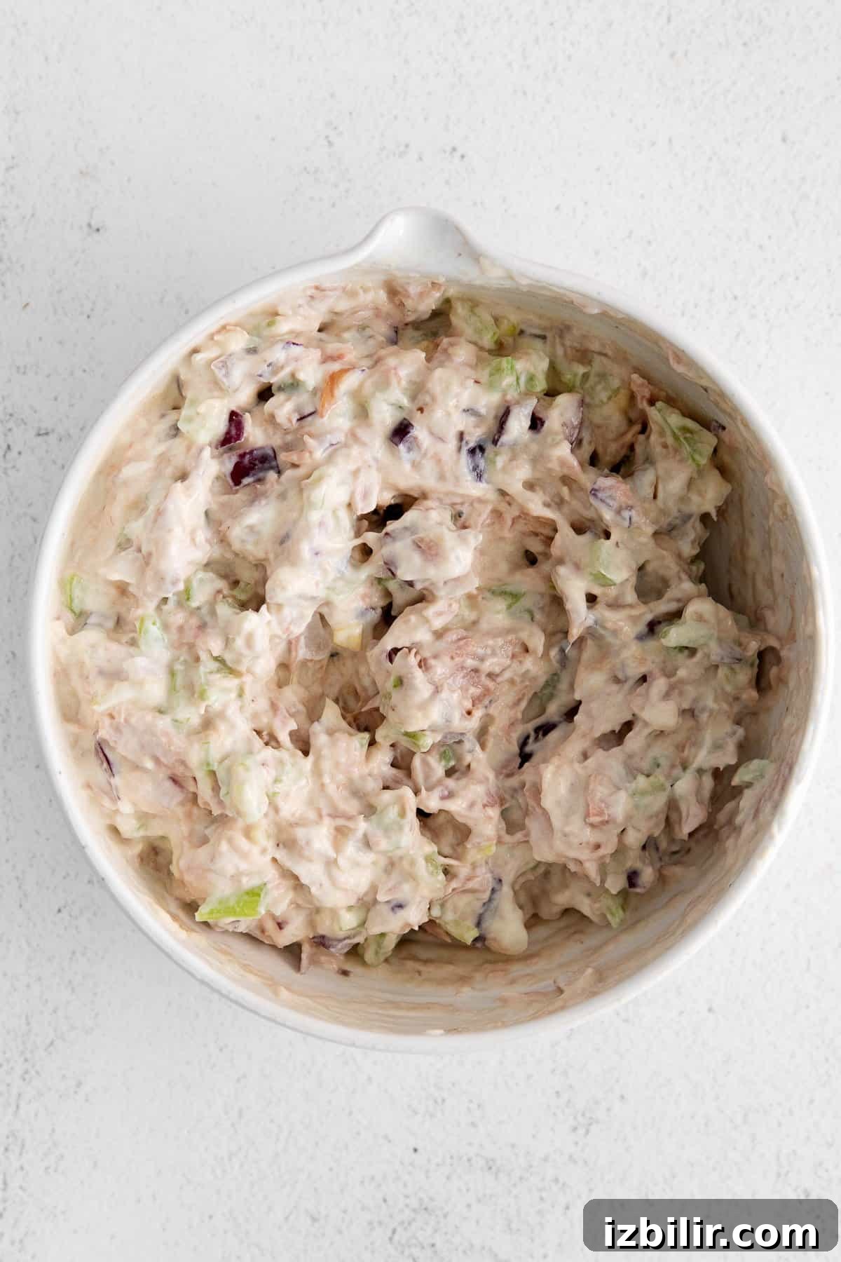 Healthy tuna salad ready to serve. Healthy tuna salad in a bowl.
