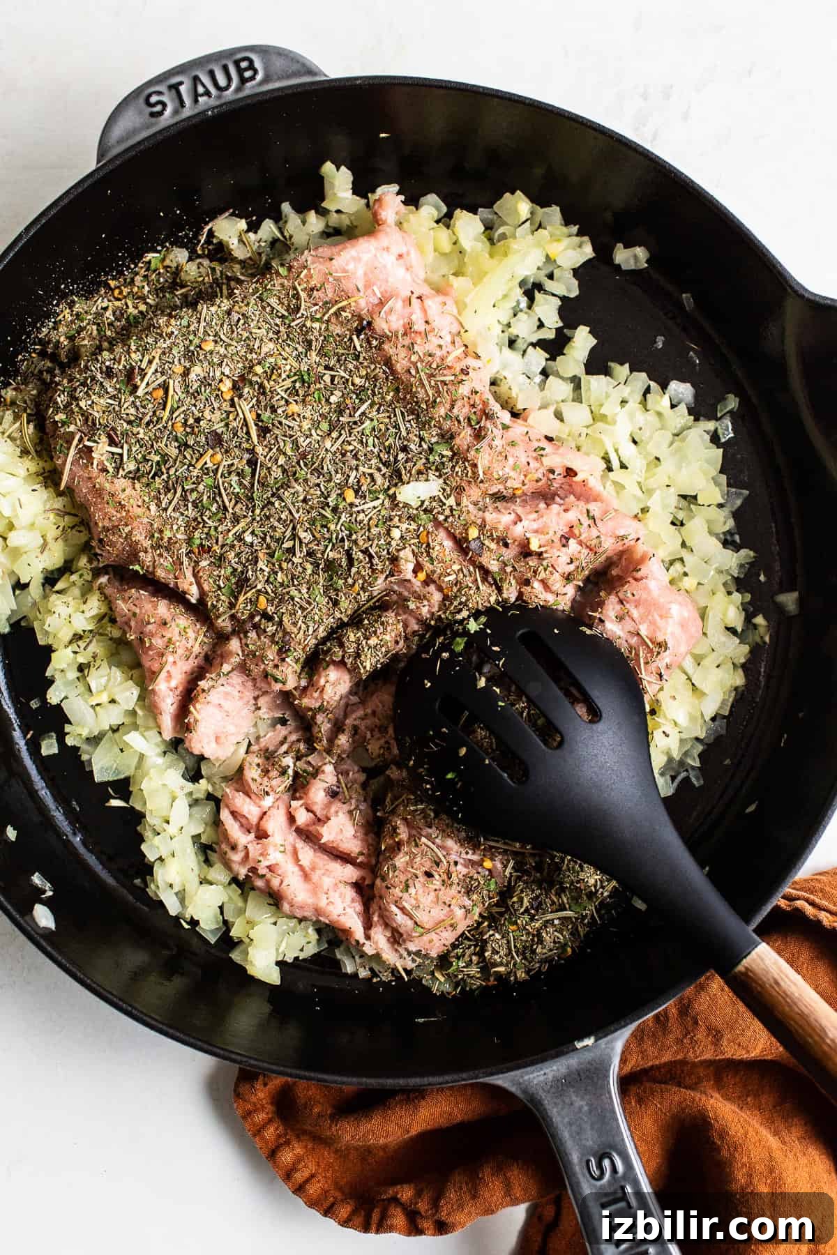 turkey and ingredients in skillet