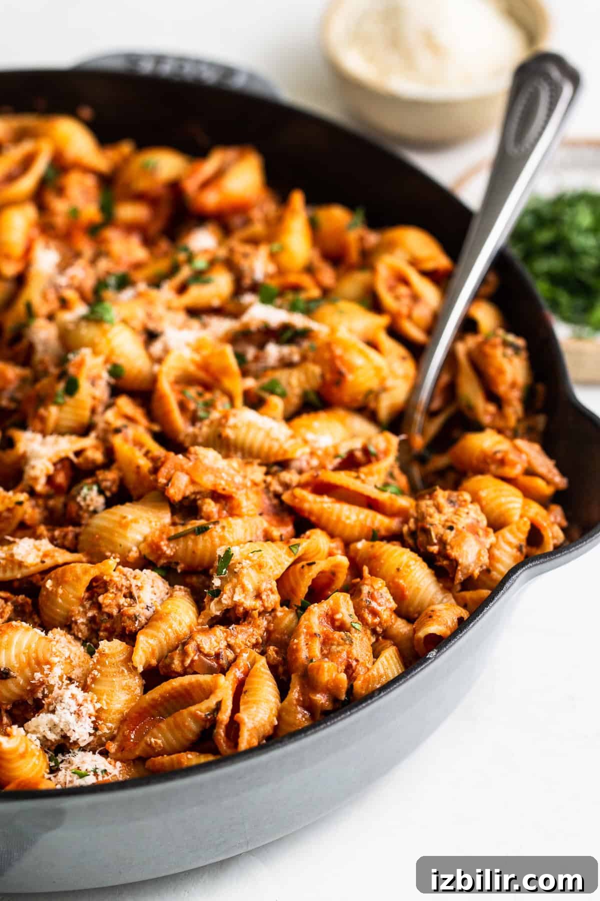 pasta in cast iron skillet