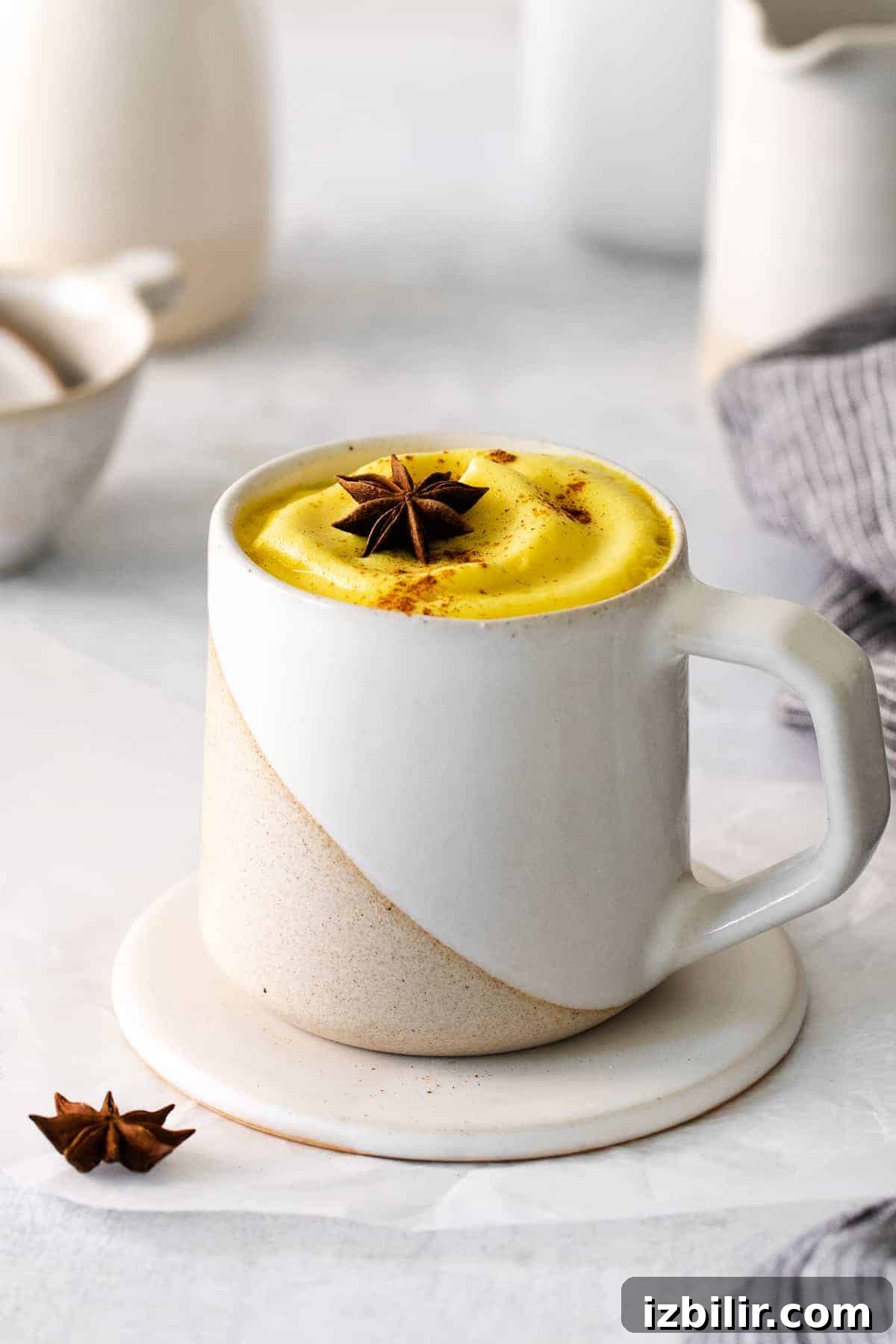 golden milk latte in a mug