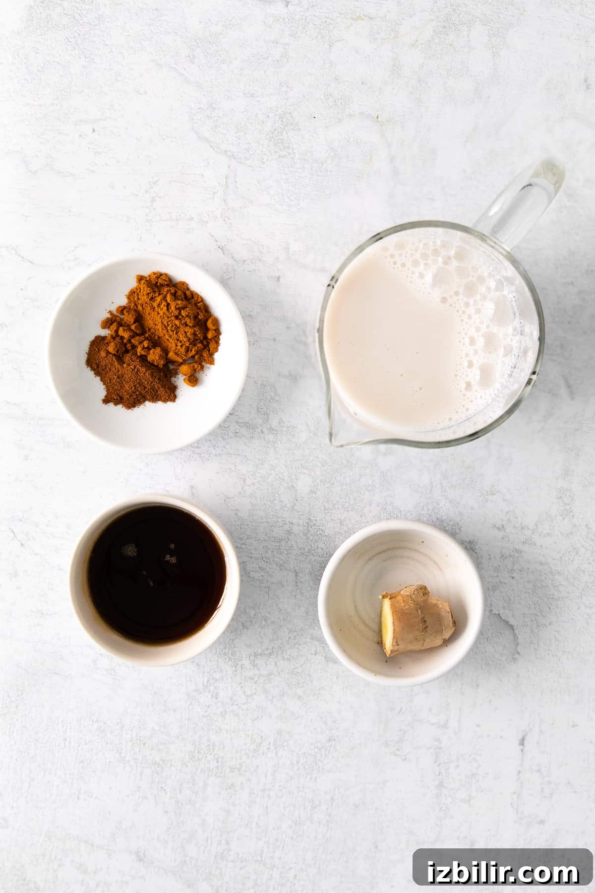 ingredients for golden milk latte on a counter