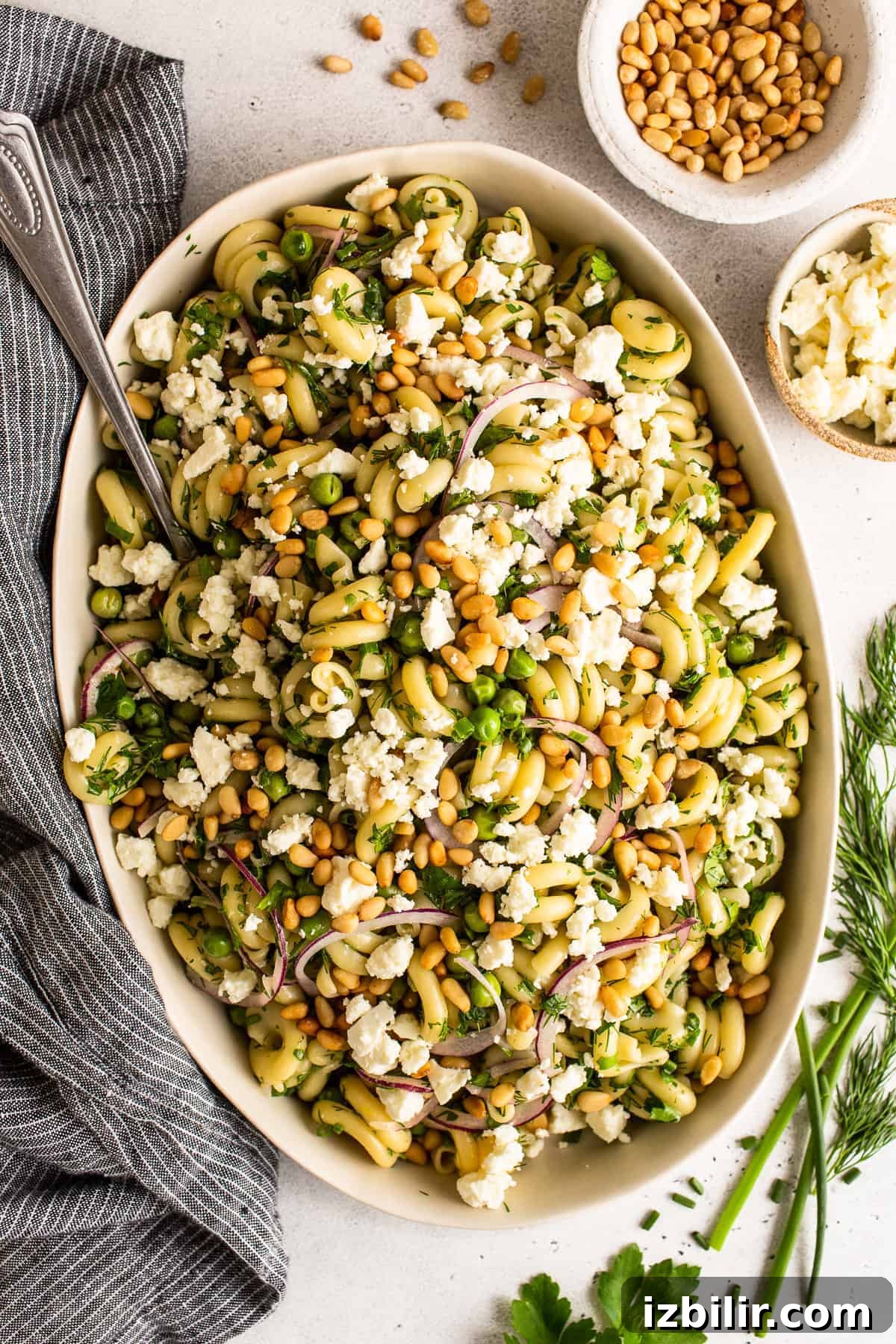 Lemon pasta salad in a large bowl