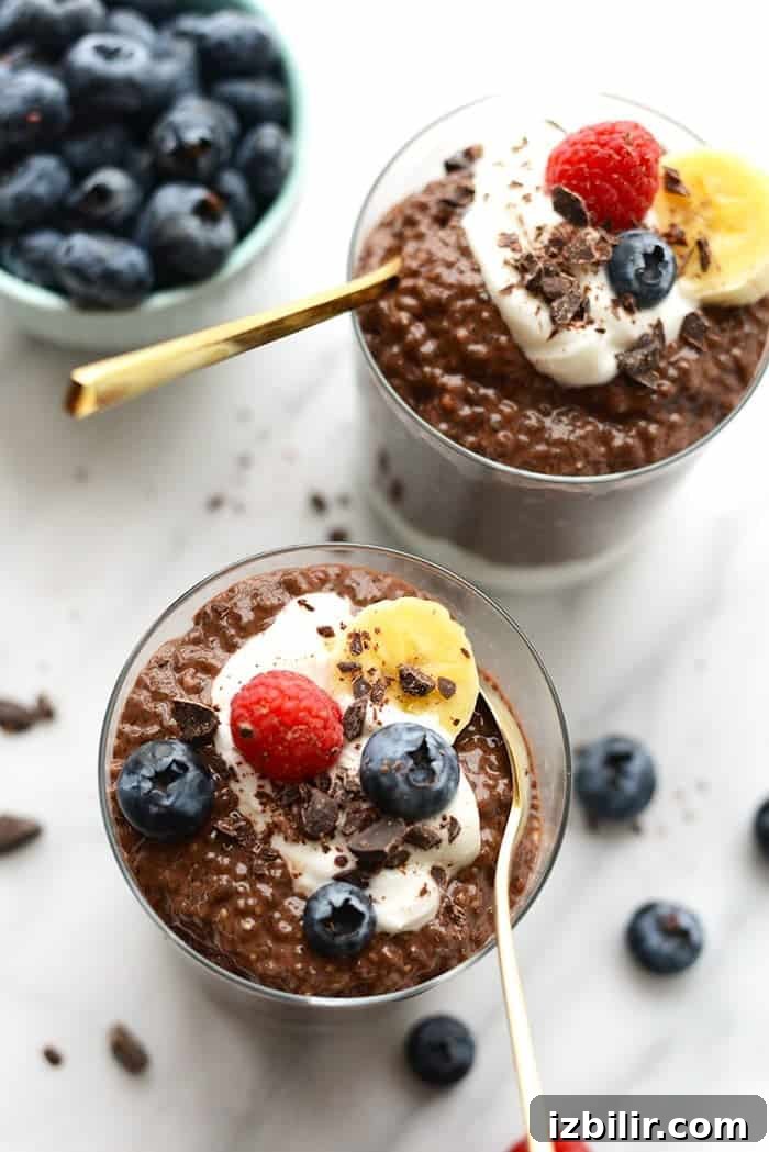 chocolate chia seed pudding in a cup