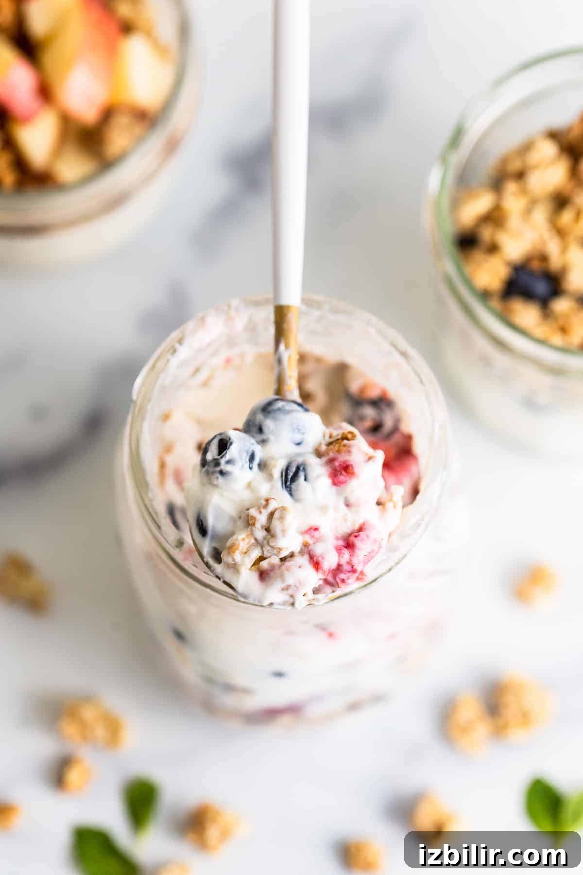 yogurt parfait on a spoon
