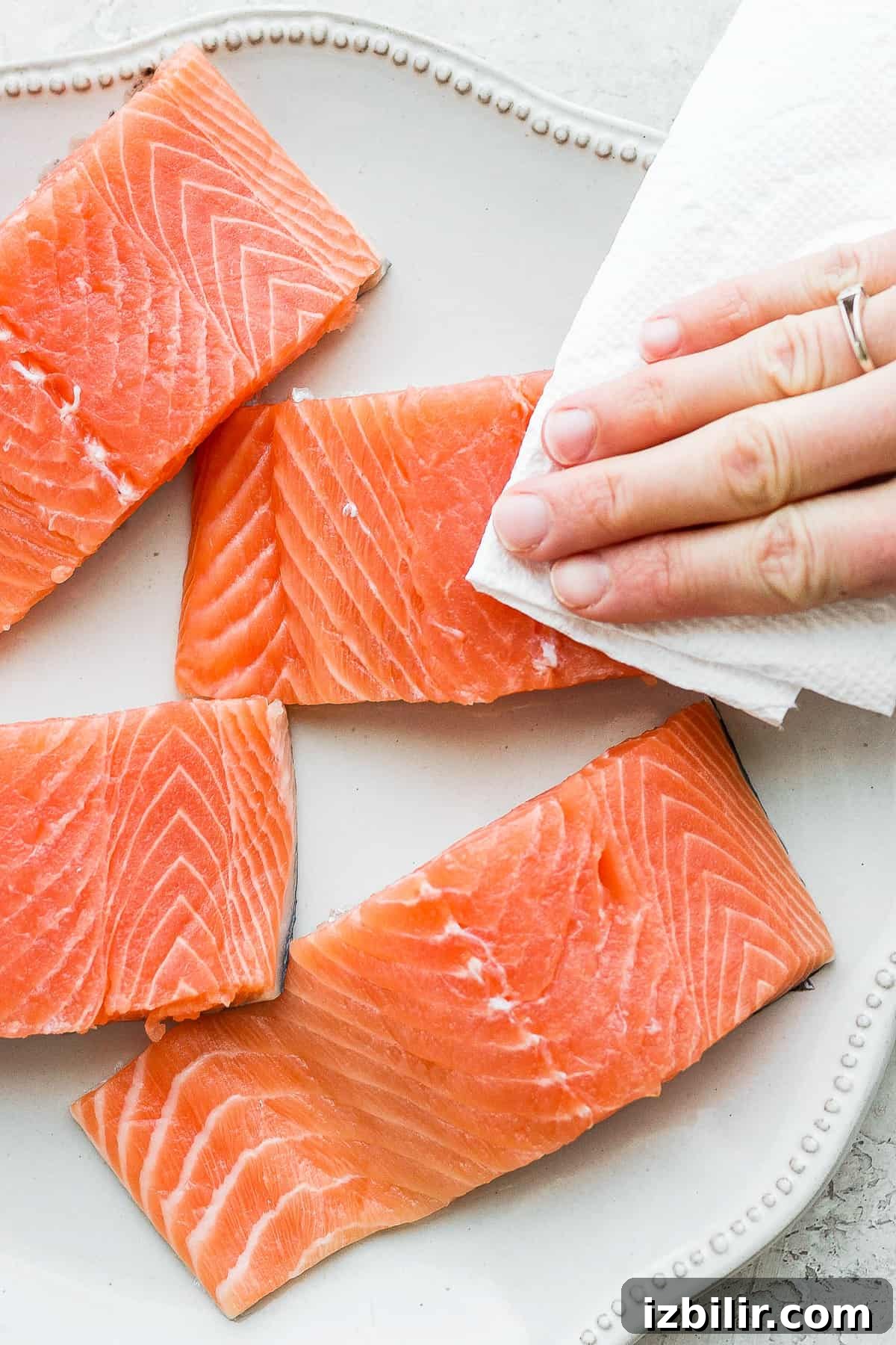 removing moisture from salmon filets