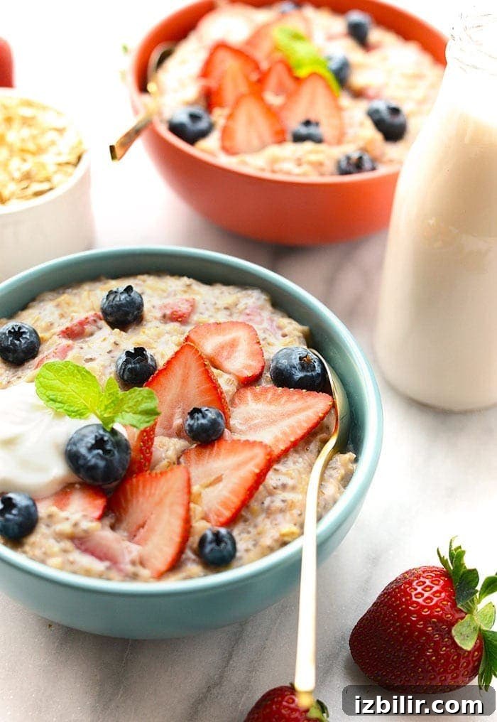 Strawberries and cream oatmeal with toppings strawberries and cream oatmeal with toppings