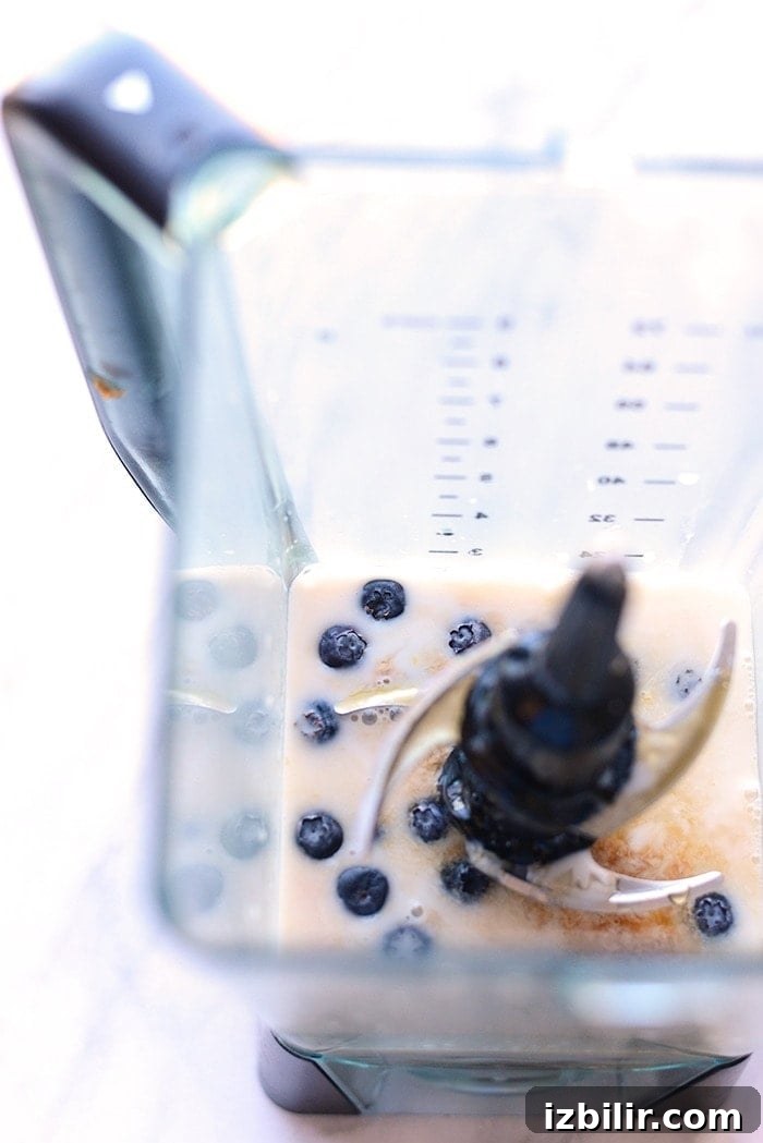 lemon blueberry pancakes ingredients in a blender