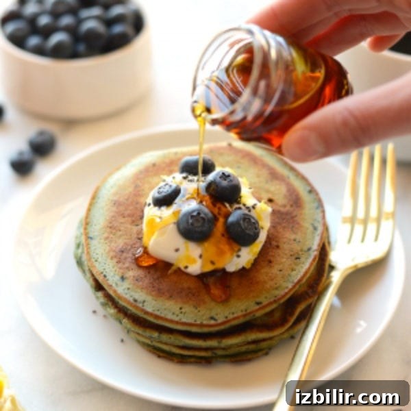 blender lemon blueberry pancakes on a plate