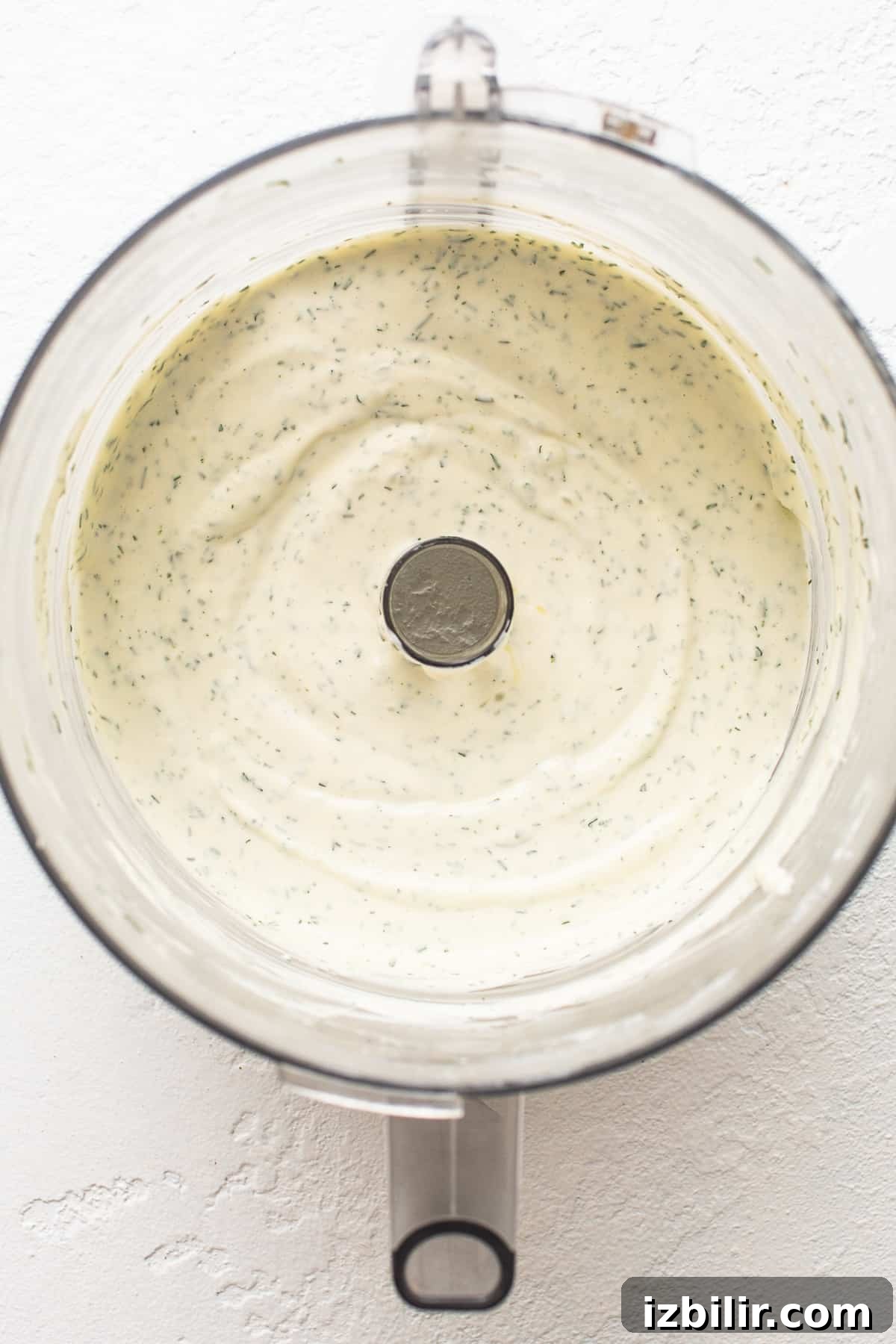 Cream cheese mixture in a food processor.