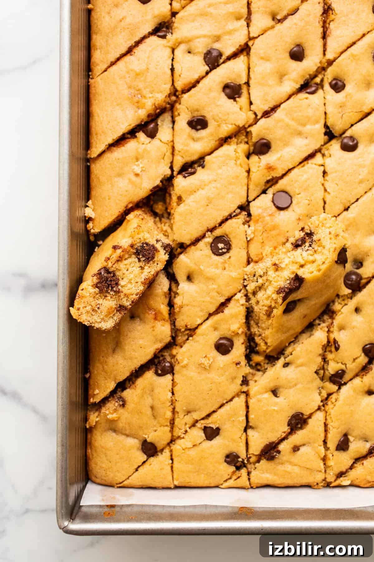 Blondie bars in a baking dish.