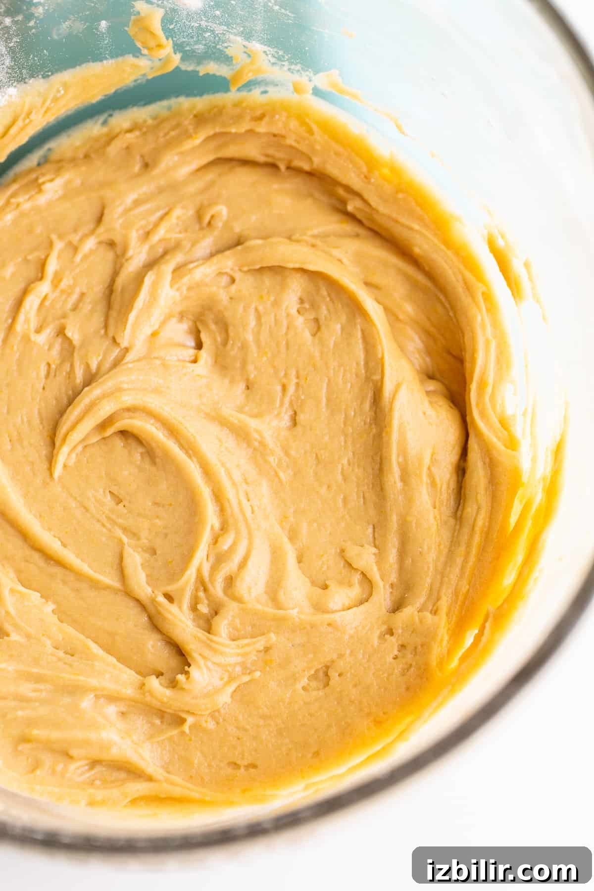 Mixing bowl with batter in it.