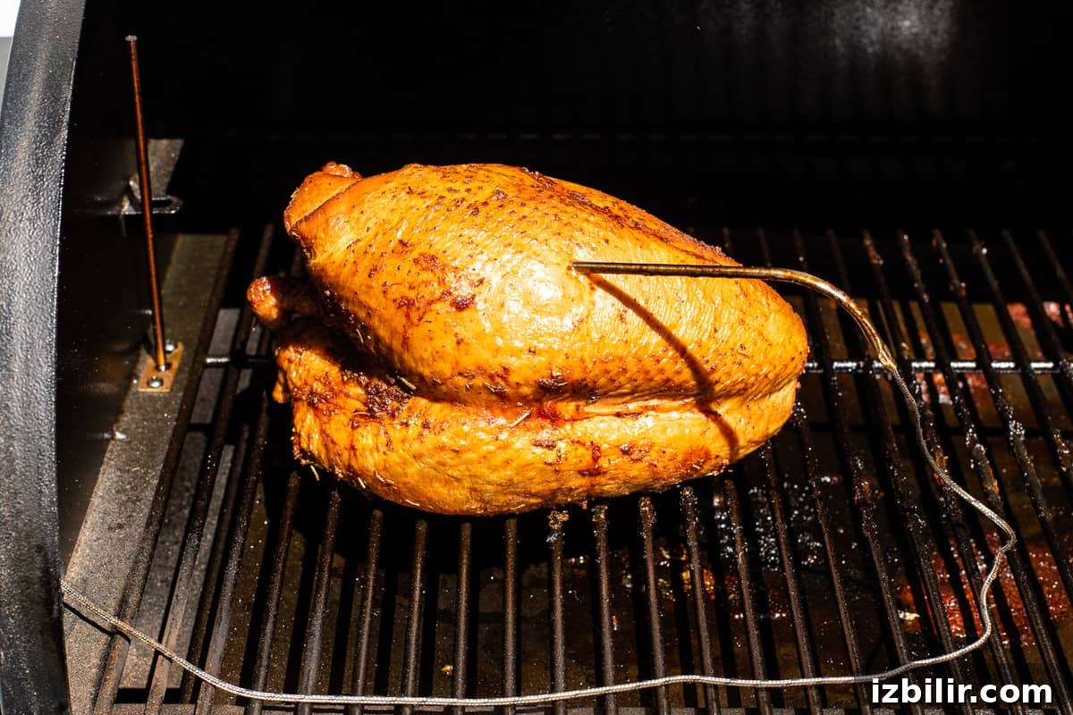 Smoked Turkey Breast Recipe for Juicy, Flavorful Meat 4 A turkey breast on the smoker.
